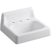 Kohler Hudson 20" Cast Iron Wall Mounted Bathroom Sink with 3 Holes Drilled and Overflow White