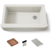 Kohler Tempered 35-5/8" x 21-5/16" x 9" Undermount Single-Bowl Farmhouse Workstation Kitchen Sink with Tall Apron Biscuit