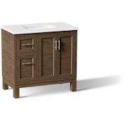 Kohler Quo 36" Free Standing Single Basin Vanity Set with Cabinet and Quartz Vanity Top Draper Oak
