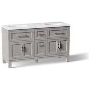 Kohler Quo 60" Free Standing Double Basin Vanity Set with Cabinet and Quartz Vanity Top Mohair Grey