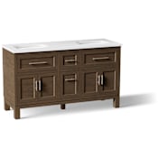 Kohler Quo 60" Free Standing Double Basin Vanity Set with Cabinet and Quartz Vanity Top Draper Oak