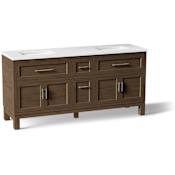 Kohler Quo 72" Free Standing Double Basin Vanity Set with Cabinet and Quartz Vanity Top Draper Oak