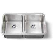 Kohler Undertone 32" Double Basin Under-Mount 18-Gauge Stainless Steel Kitchen Sink with SilentShield Stainless Steel