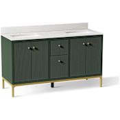 Kohler Calpa 60" Free Standing Double Basin Vanity Set with Cabinet, Quartz Vanity Top and Backsplash Emerald Green