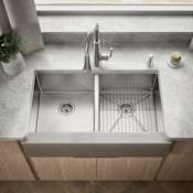 Kohler Strive 35-1/2" Farmhouse Double Basin Stainless Steel Kitchen Sink with Basin Rack Stainless Steel