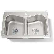 Kohler Staccato 33" Double Basin Top-Mount 18-Gauge Stainless Steel Kitchen Sink with SilentShield Stainless Steel