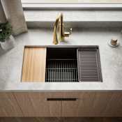 Kohler Billings 32-1/2" Undermount Single Basin Neoroc Composite Workstation Kitchen Sink with Basin Rack, Colander, Cutting Board, and Soaking Bin Matte Black
