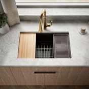 Kohler Billings 29-1/2" Undermount Single Basin Stone Composite Kitchen Sink with Basin Rack, Colander, Cutting Board and Drain Board Matte Black