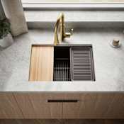 Kohler Billings 26-1/2" Undermount Single Basin Stone Composite Kitchen Sink with Basin Rack, Colander, Cutting Board and Drain Board Matte Black