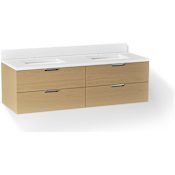 Kohler Maxstow 60" Wall Mounted Double Basin Vanity Set with Cabinet and Quartz Vanity Top Weathered Oak