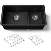 Kohler Billings 32-1/2" Undermount Double Basin Stone Composite Kitchen Sink with Basin Rack Matte Black