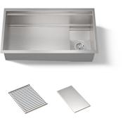 Kohler Synthos 33-3/4" Undermount Single Basin Stainless Steel Kitchen Sink with Basin Rack and Basket Strainer Stainless Steel