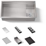 Kohler Synthos 33-3/4" Undermount Single Basin Stainless Steel Kitchen Sink with Basin Rack, Basket Strainer, Colander and Cutting Board Stainless Steel