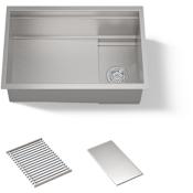 Kohler Synthos 27-3/4" Undermount Single Basin Stainless Steel Kitchen Sink with Basin Rack and Basket Strainer Stainless Steel