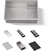Kohler Synthos 27-3/4" Undermount Single Basin Stainless Steel Kitchen Sink with Basin Rack, Basket Strainer, Colander and Cutting Board Stainless Steel