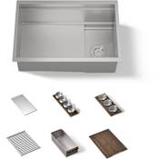 Kohler Synthos 27-3/4" Undermount Single Basin Stainless Steel Kitchen Sink with Basin Rack, Basket Strainer, Cutting Board, and Colander Stainless Steel