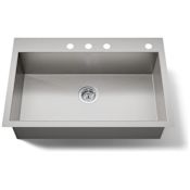 Kohler Vault 33" Single Basin Drop-In / Under-Mount 18-Gauge Stainless Steel Kitchen Sink with SilentShield Stainless Steel