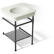Kohler Claude by Studio McGee 24-1/8" Oval Fireclay Console, Pedestal Bathroom Sink with Single Faucet Hole Dune / Matte Black