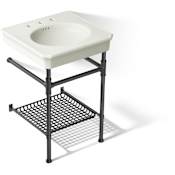 Kohler Claude by Studio McGee 24-1/8" Oval Fireclay Console, Pedestal Bathroom Sink with 3 Faucet Holes at 8" Centers Dune / Matte Black