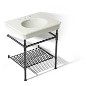 Kohler Claude by Studio McGee 30-1/8" Oval Fireclay Console, Pedestal Bathroom Sink with 3 Faucet Holes at 8" Centers Dune / Matte Black