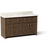 Kohler Claude by Studio McGee 60" Free Standing Double Basin Vanity Set with Cabinet and Quartz Vanity Top Draper Oak