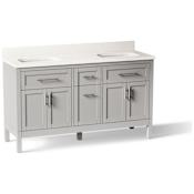 Kohler Hadron 60" Free Standing Double Basin Vanity Set with Cabinet and Quartz Vanity Top Atmos Grey