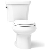 Kohler Wellworth Dual Flush Two-Piece Round-Front Toilet with Class Five Flush Technology and Left Hand Trip Lever - Less Seat White