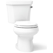 Kohler 1.28 GPF Two-Piece Round Toilet with 12" Rough In and Right Hand Trip Lever from the Wellworth Collection White