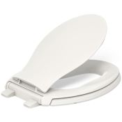 Kohler Transitions Elongated Closed-Front Toilet Seat with Integrated Child-Size Seat, Quiet-Close, and Grip-Tight Bumpers Biscuit