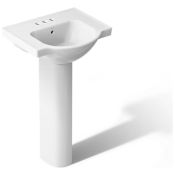 Kohler Veer 21" Vitreous China Pedestal Bathroom Sink with 3 faucet Holes and Overflow White