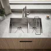 Kohler Strive Smart Divide® 32" Undermount Double Basin Kitchen Sink with Left-Bowl Basin Rack Stainless Steel