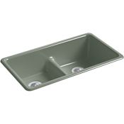 Kohler Iron/Tones 33" Drop In Smart Divide Double Basin Enameled Cast Iron Kitchen Sink Aspen Green