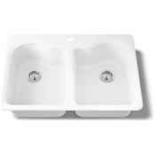 Kohler Hartland 33" Double Basin Top-Mount Enameled Cast-Iron Kitchen Sink White