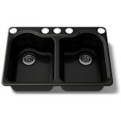 Kohler Hartland 33" Double Basin Under-Mount Enameled Cast-Iron Kitchen Sink Black Black