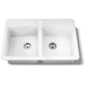 Kohler Brookfield 33" Double Basin Top-Mount Enameled Cast-Iron Kitchen Sink White