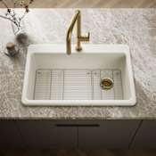 Kohler Riverby 33" Drop In Single Basin Cast Iron Kitchen Sink with Two Basin Racks Biscuit