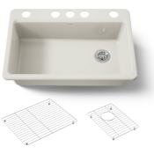 Kohler Riverby 33" Undermount Single Basin Cast Iron Kitchen Sink Biscuit