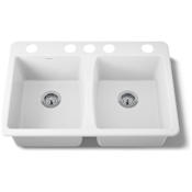 Kohler Deerfield 33" Double Basin Under-Mount Enameled Cast-Iron Kitchen Sink White