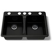 Kohler Deerfield 33" Double Basin Under-Mount Enameled Cast-Iron Kitchen Sink Black Black