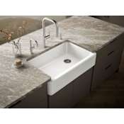 Kohler Whitehaven 36" Single Basin Farmhouse Cast Iron Kitchen Sink with Hayridge Design and Self-Trimming Apron White
