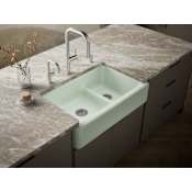 Kohler Whitehaven 35-11/16" Self-Trimming Farmhouse Double Basin Apron Front Enameled Cast Iron Kitchen Sink with Smart Divide Basin Aspen Green