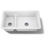 Kohler Iron/Tones 33" Undermount Smart Divide Double Basin Enameled Cast Iron Kitchen Sink White