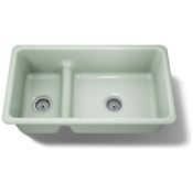 Kohler Iron/Tones 33" Undermount Smart Divide Double Basin Enameled Cast Iron Kitchen Sink Aspen Green