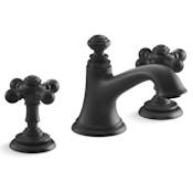 Kohler Artifacts Widespread Bathroom Faucet with Bell Spout and Cross Handles - Includes Clicker Drain Assembly Matte Black