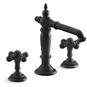 Kohler Artifacts Widespread Bathroom Faucet with Column Spout and Cross Handles - Includes Metal Pop-Up Drain Assembly Matte Black