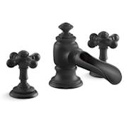 Kohler Artifacts Widespread Bathroom Faucet with Flume Spout and Cross Handles - Includes Metal Pop-Up Drain Assembly Matte Black