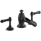 Kohler Artifacts Widespread Bathroom Faucet with Flume Spout and Lever Handles - Includes Metal Pop-Up Drain Assembly Matte Black
