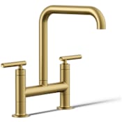 Kohler Purist 1.5 GPM Bridge Kitchen Faucet Vibrant Brushed Moderne Brass