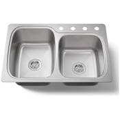 Kohler Verse 33" Double Basin 18-Gauge Stainless Steel Kitchen Sink for Universal Installation with 4 Faucet Holes Stainless Steel