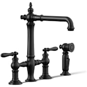 Kohler Artifacts 1.5 GPM Widespread Bridge Kitchen Faucet with Sweep, BerrySoft, ProMotion, and MasterClean Technologies - Includes Side Spray Matte Black